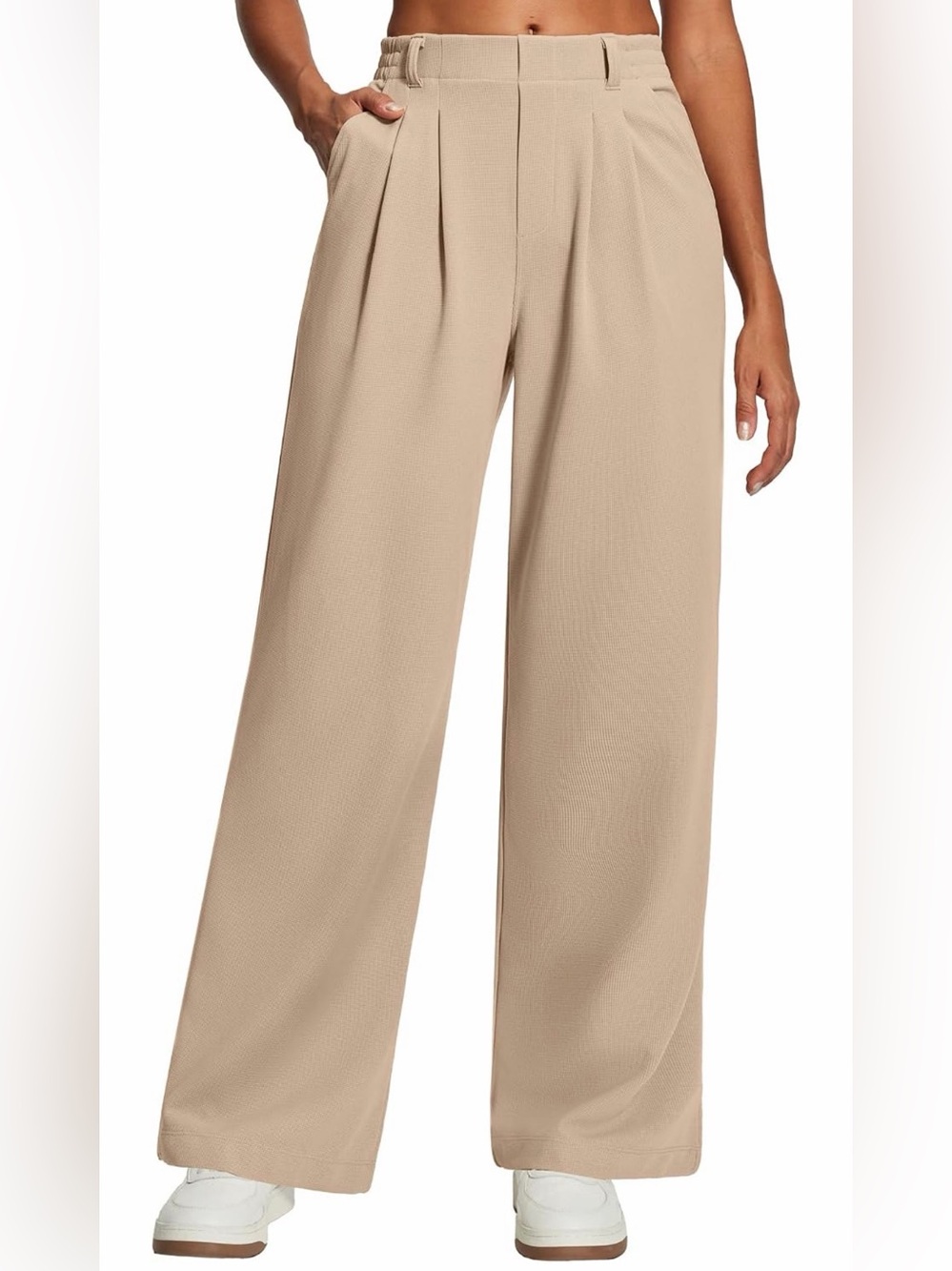 Wide Leg High-Rise Pants - Beige